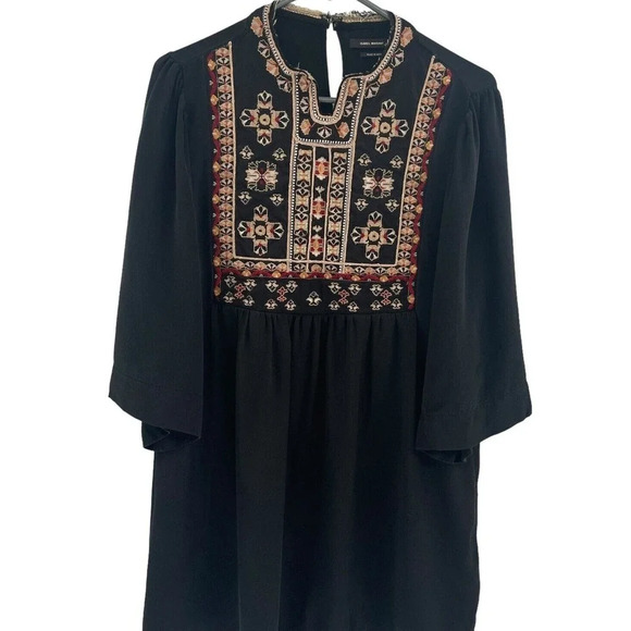 Isabel Marant Silk Mini Dress Black Embroidered Long Sleeve size EU 38 US Small - Picture 5 of 16